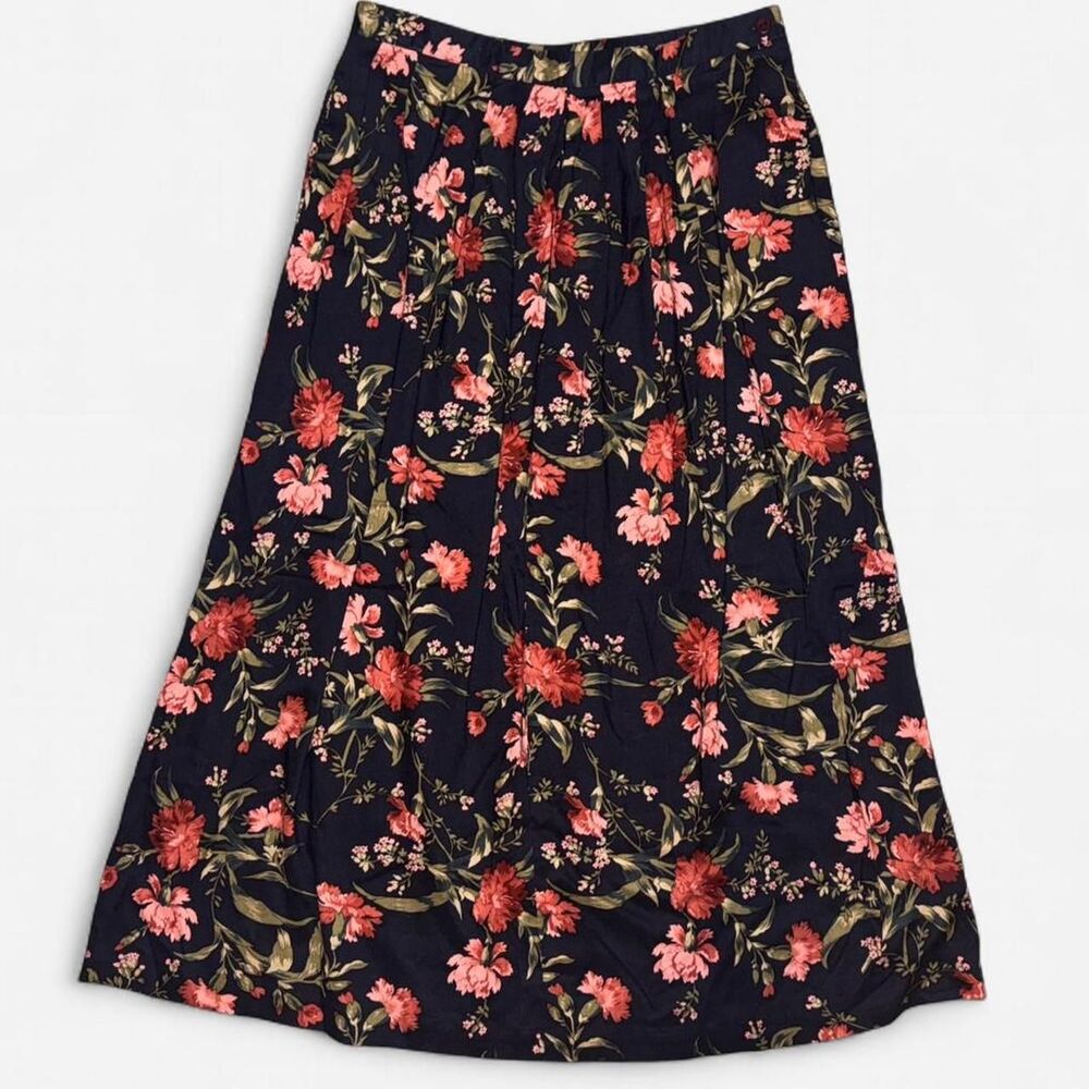 Chelsea Campbell NWT Vintage Navy Floral Pleated Maxi Skirt; Size 14